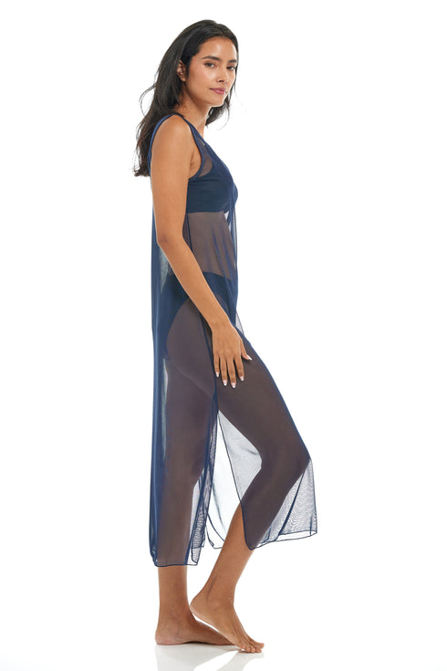 SOLID LONG DRESS - POWER MESH PRINT